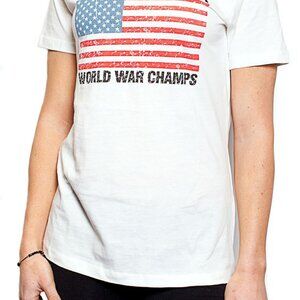 Back To Back World War Champions Champs Distressed USA Flag T-shirt White XS-L